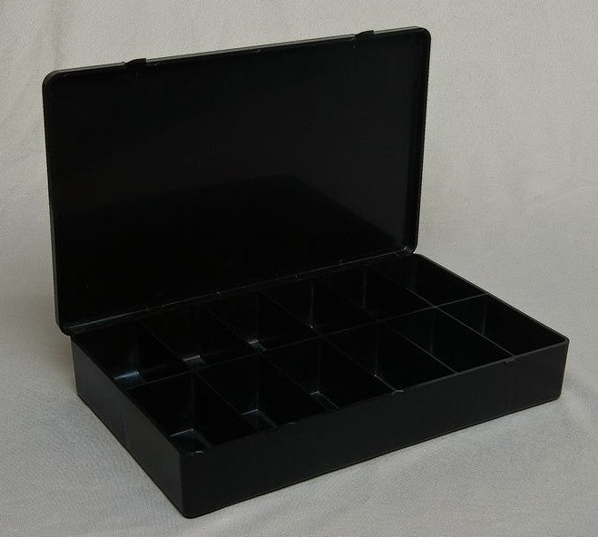 Our D55 case with 15 bays molded in conductive polymer photographed in an open position