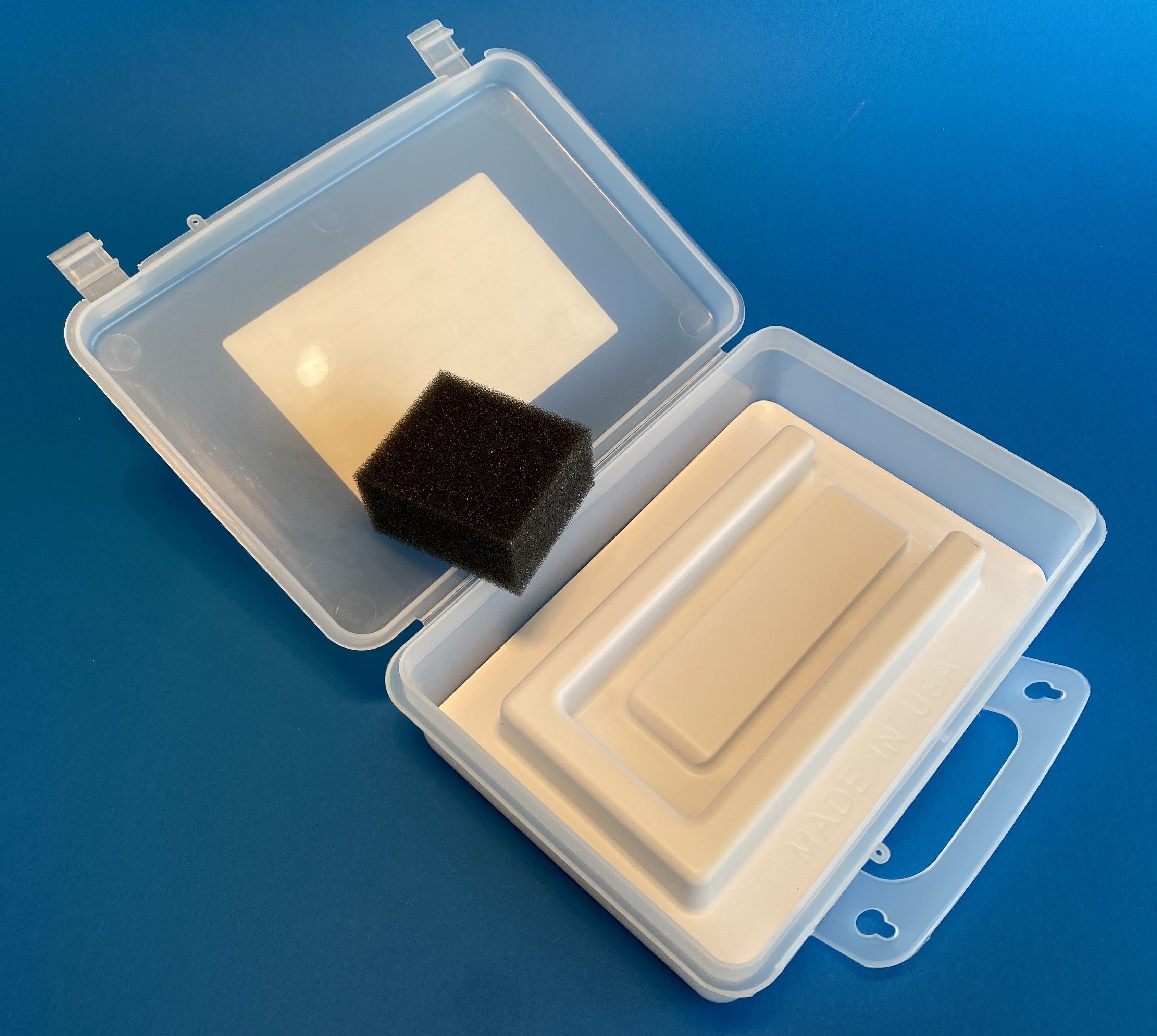 Derby Car Depot case, open with thermoformed insert and foam
