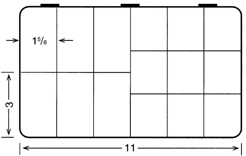 D55 case, 15 bays, sketch with dimensions