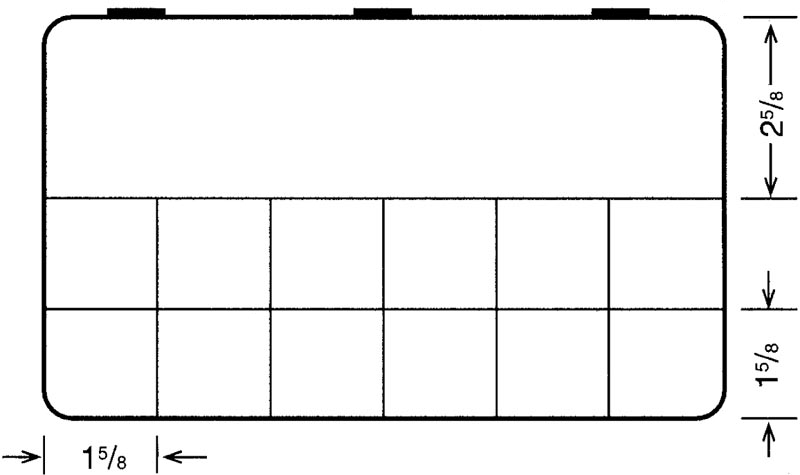 D55 case, 13 bays, sketch with dimensions